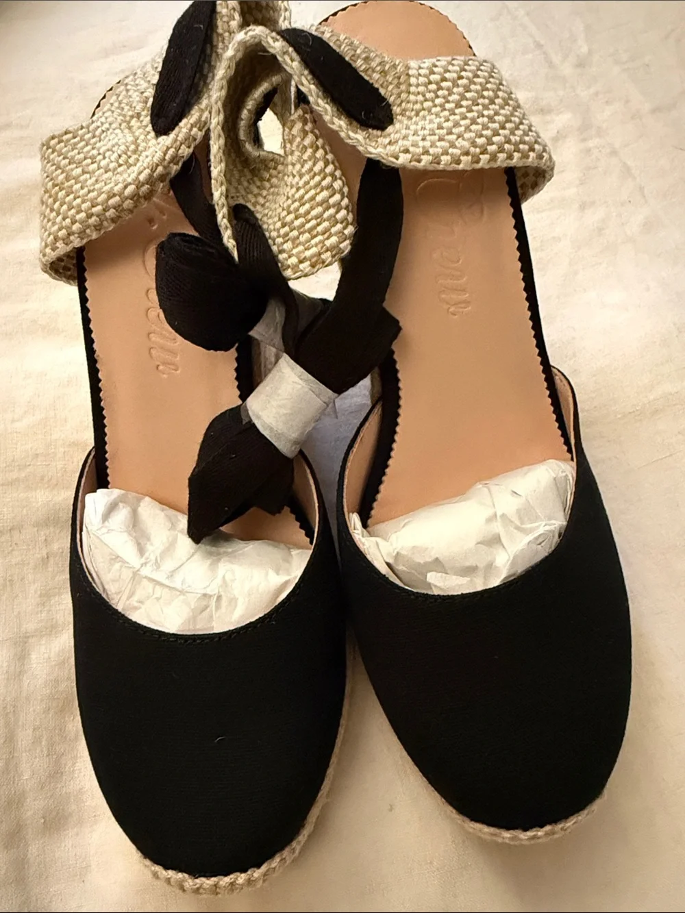 J. Crew NWT Black Espadrille Wedge Sandals with Ankle Tie size 8